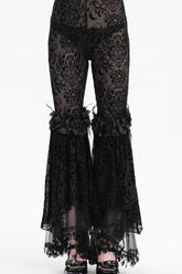 Black Embroidery Lace Sheer Mesh Tassels Women's Gothic Pants